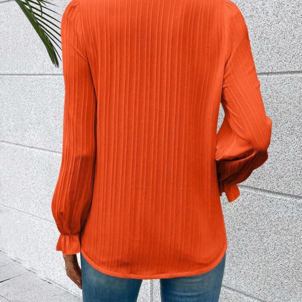 SHEIN Orange Ribbed Ruffled Blouse - Picture 2 of 5